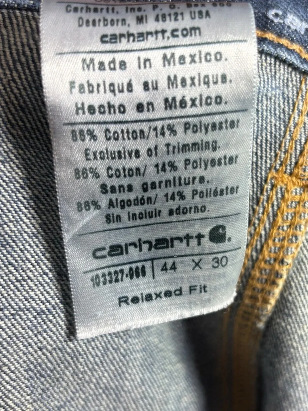 Carhartt Holter Dungaree Jeans Men's 44x30 Relaxed Fit Carpenter Blue 103327-966